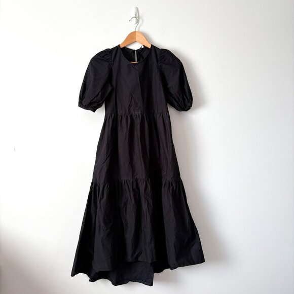 Zara Poplin Tiered Puff Sleeve Midi Dress Black Size XS - Picture 6 of 11